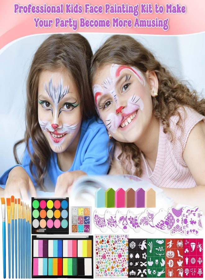 Caffox Kids Face Painting Kit with Organizer Box - Rainbow Color Non Toxic & Washable Face Paint Set with Stencils, Brush & Gems Kids Party Makeup for Halloween, Carnival & Costume - Image 2